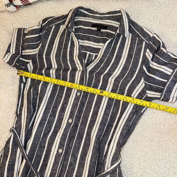 Banana Republic Blue White Stripe Linen Midi Collared Belted Dress 10 EUC - Picture 7 of 9